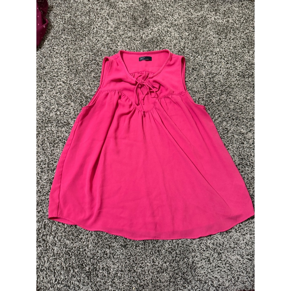 Gap Women Pink Sleeveless Tie Neck Blouse Medium Flowy Career Casual Tank Top